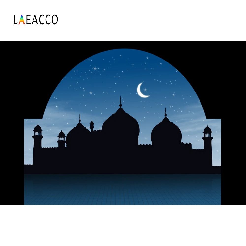 

Laeacco Ramadan Festival Muslim Mosque Moon Baby Scene Photographic Background Seamless Vinyl Photo Studio Photography Backdrops