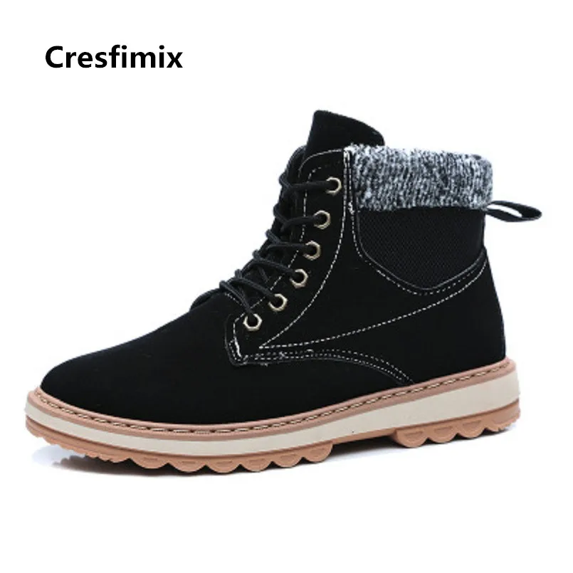 Мужские ботинки Cresfimix модные черные зимние теплые меховые Мужская крутая удобная