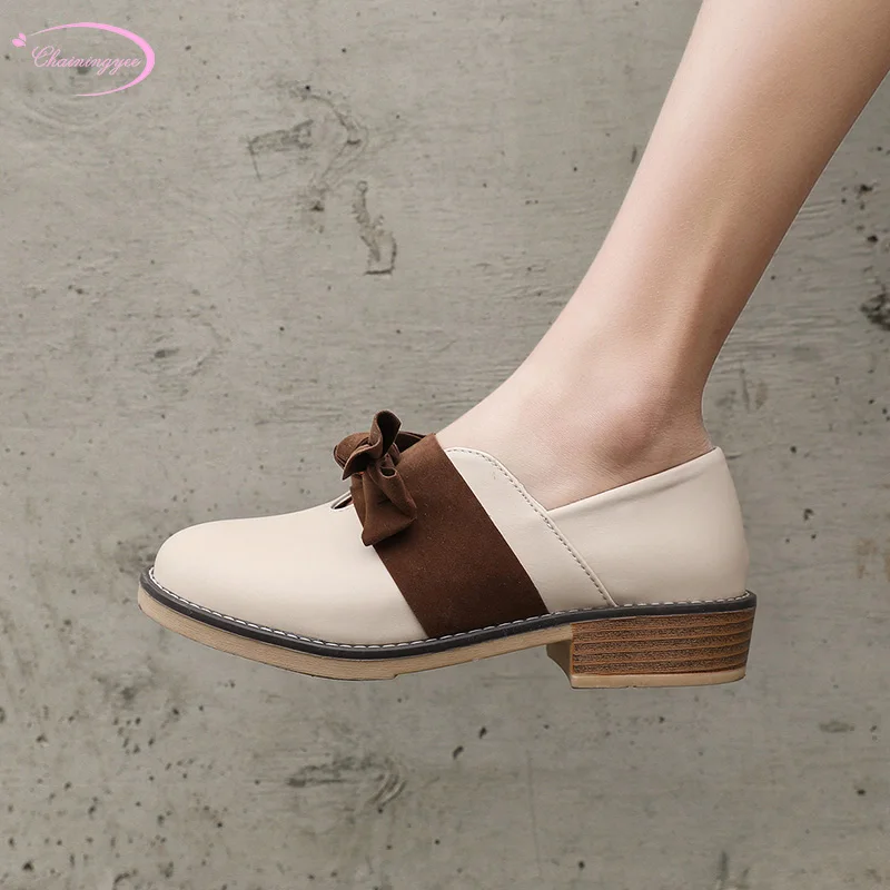 

England college style comfortable round toe pumps fashion bow color matching slip-on beige pink black low heel women's shoes