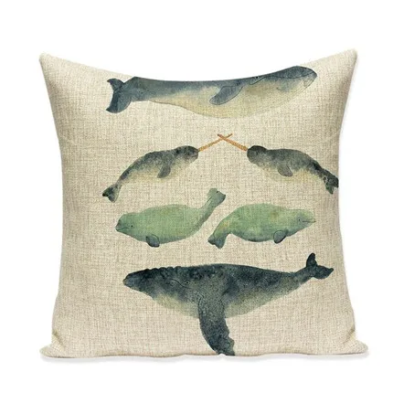 Чехол для подушки для стула с изображением мультяшной рыбы, морского Кита, украшения для дня рождения, чехол для подушки, льняные хлопковые подушки, домашний декор