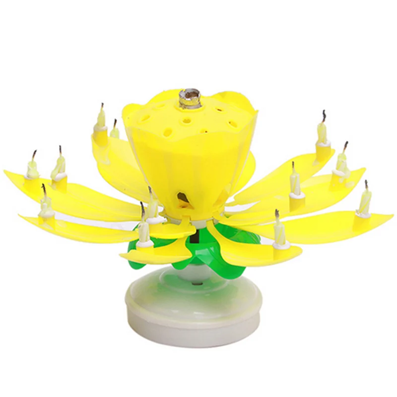 Innovative Cake Musical Candle Lotus Flower Rotating Happy Birthdays Candle Party DIY Cake Decoration 14 Candles For Kids LC - Цвет: Цвет: желтый