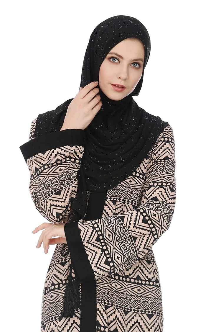 Мусульманская женская одежда с длинным рукавом платье макси Ближний Восток Дубай печати кардиган длинный халат кимоно Jubah Рамадан
