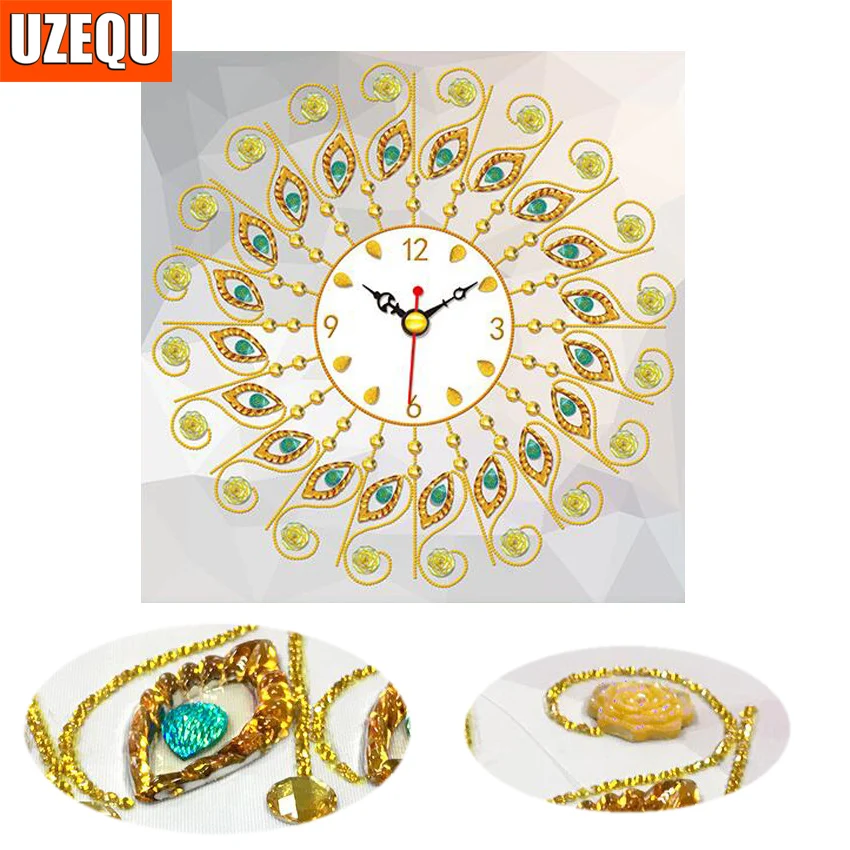 

UzeQu Special Shaped Diamond Painting Flower Wall Clock Handicraft Needlework 3D Diamond Mosaic DIY Diamond Embroidery Decor