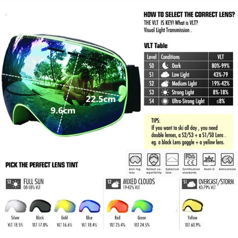 Marca esquí gafas con caja de doble capa anti-vaho gran visión máscara mujeres nieve snowboard gafas motocross gafas de motos de nieve Marca esquí gafas con caja de doble capa anti-vaho gran visión máscara mujeres nieve snowboard gafas motocross gafas de motos de nieve