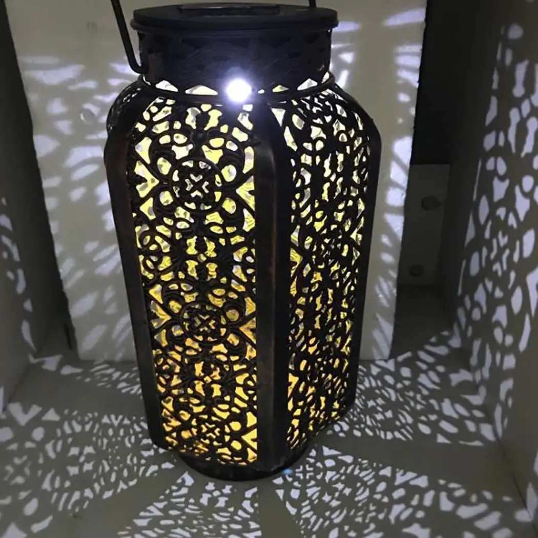 

Waterproof Solar Hanging Lamp LED Hollow Lamp, 1x Instructions Out Metal Home, Garden Lantern Light with Handle