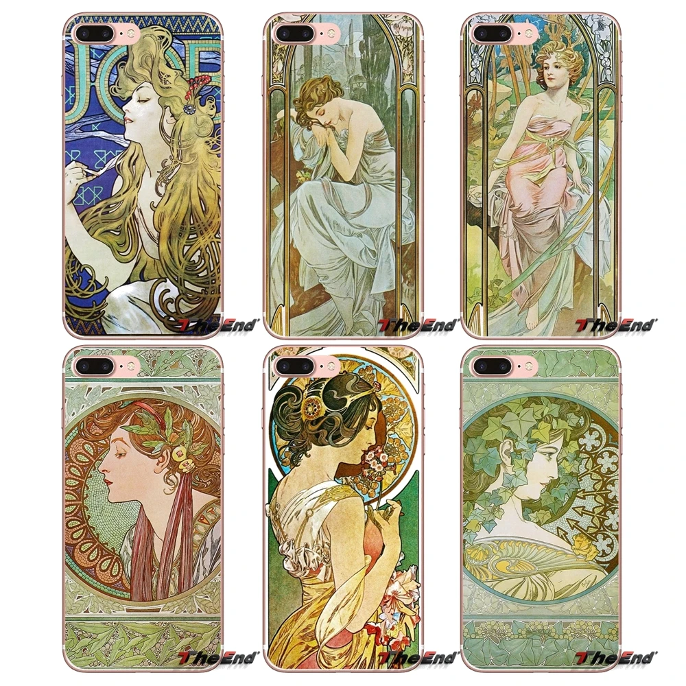 Мягкий чехол ALPHONSE MUCHA для iPhone XS Max XR X 4 4S 5 5S 5C SE 6 6S 7 8 Plus Samsung Galaxy J1 J3 J5 J7 A3 A5 | Мобильные
