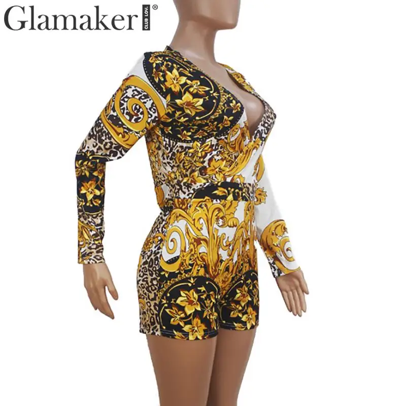 Женский короткий комбинезон с принтом Пейсли Glamaker винтажный Облегающий v