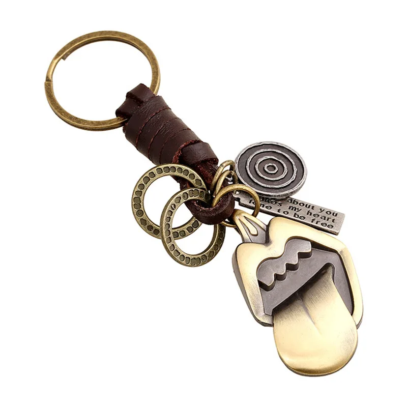 

Car Styling Creative Grotesque Pattern Leather Key Ring Chain Keyring Keychain For Hyundai Skoda Peugeot Buick VW Accessories