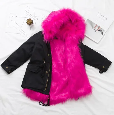 Холодная россия девочки меховая парка Пальто сгущать теплый зимние куртки для девочек изнашивать съемный меховой вкладыш внутри детская одежда детская парка мех мальчиков - Цвет: as photo