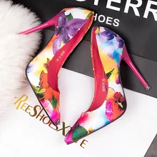 New High heeled Pumps font b Women b font Shoes High Heels Blue Orange Printing Shallow