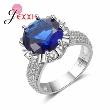 JEXXI Classic Luxury Jewelry Shiny 925 Sterling Silver Wedding Blue Crystal Women Bridal Women Ring 2017 NEW Listed