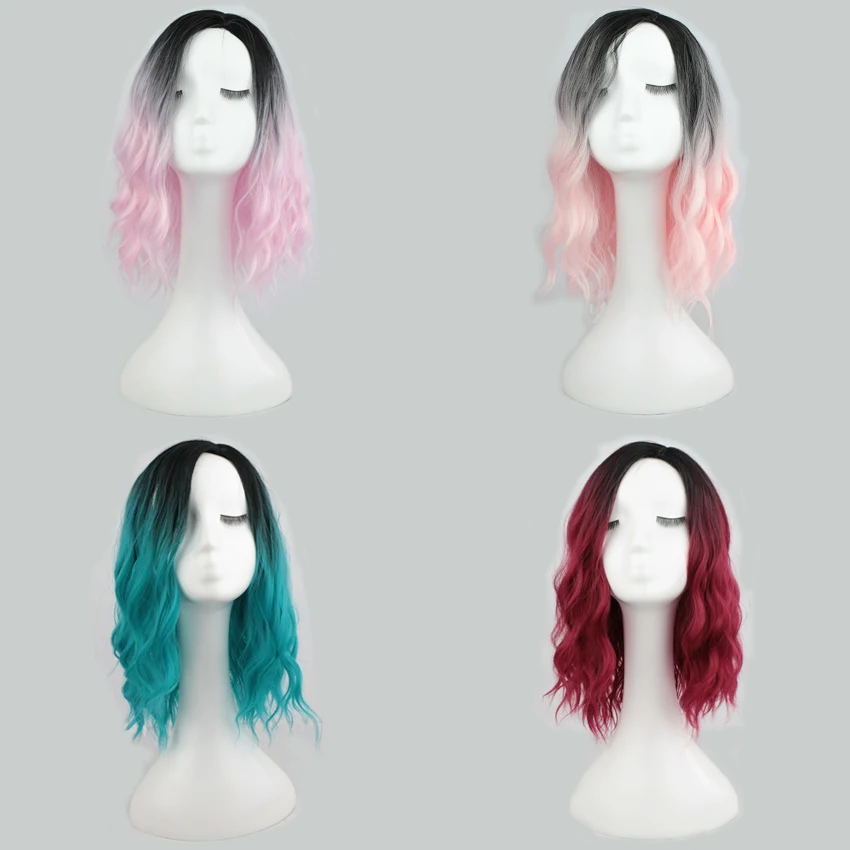 

Anime Short Curly Ombre Wig Cosplay Synthetic Hair Women Heat Resistant Lolita Two Tone Wigs For Costume Party 35cm