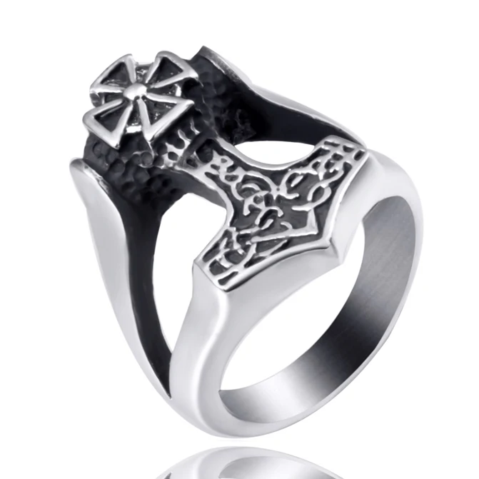 

Men Stainless Steel Ring Cross Viking Mjolnir Magick Thor's Hammer Wholesale Jewelry Plus Size 8-15