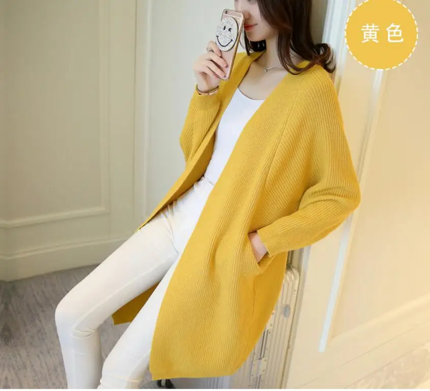 New women's sweater Cardigan top model long sleeve blouse loose Bat overcoat Solid color female coat |