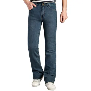 

2019 Men's Business Casual Boot Cut Jeans Mid Waist flares Semi-flared Bell Bottom Pants Size 26-36
