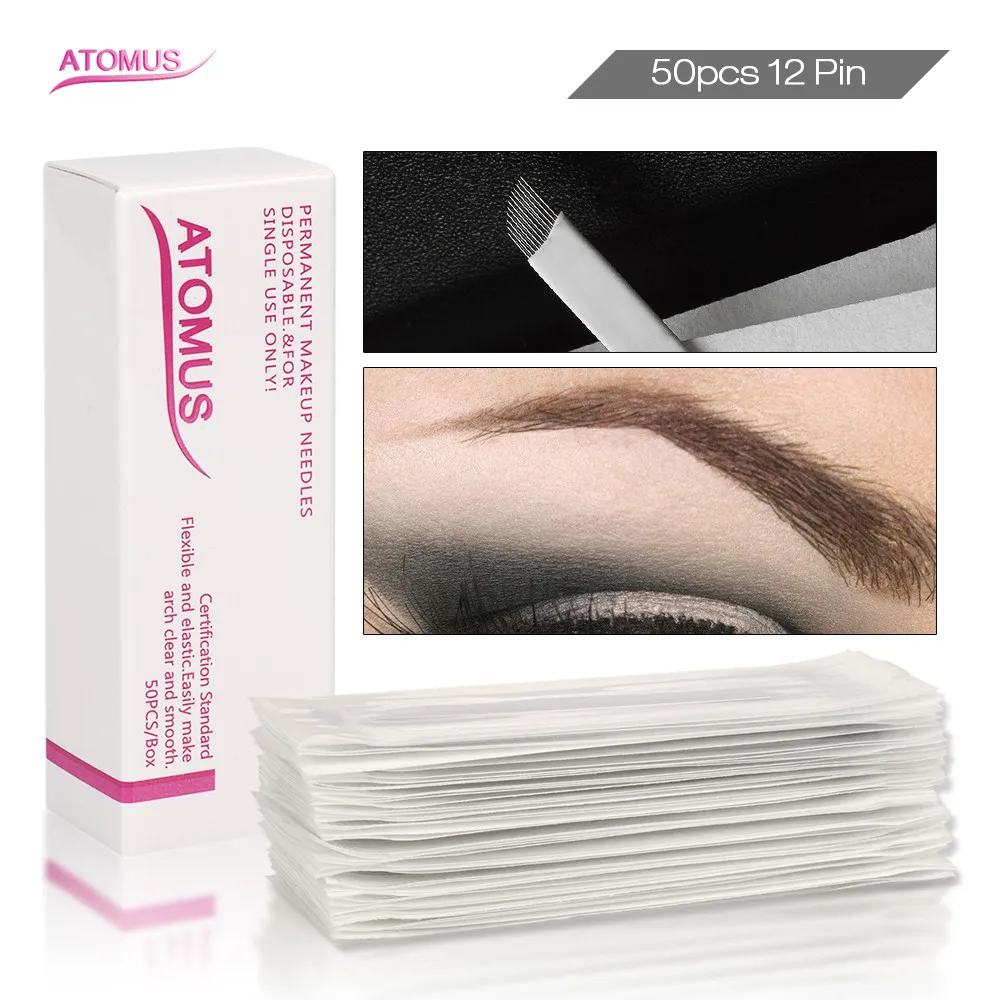 50 шт. 12pin Micro Blading Laminas Tebori Needle Agujas Para микроблейдинг Наложение теней Microblade постоянный макияж иглы брови