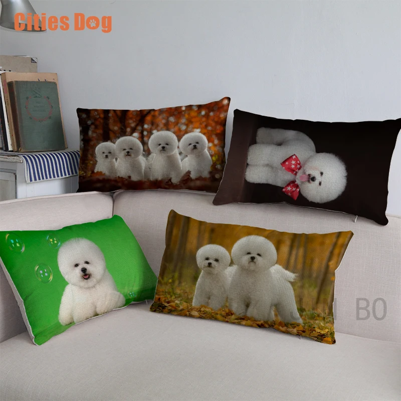 

Bichon Frise dog Waist pillows cushion cover new Year decorative sofa Valentine's Day gift 30x50 cm Lumbar pillow case almofada