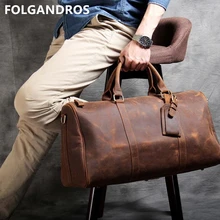 Bolsos de viaje Vintage de marca para hombre, bolso de hombro grande de cuero de vaca genuino, bolso de valija de cuero portátil para hombre