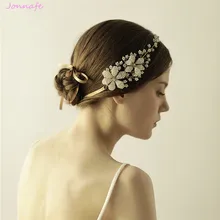 Jonnafe Pearls Floral Headpiece Gold Bridal Headband Tiara Fashion Wedding Hair Accessories Jewelry Women Prom Tiara