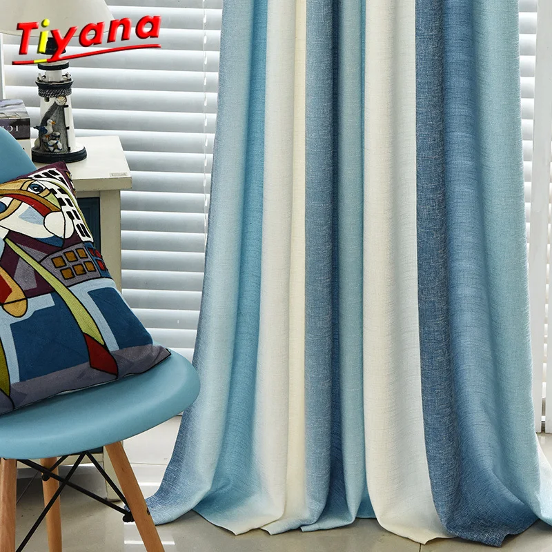 

Blue Striped Printed Blackout Curtains for Living Room Modern Window Blinds for Married Room Study Room Kids Cortinas WP109 *30