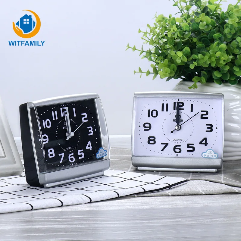 

Black and White Modern Square Alarm Clock Bedroom Desktop Bed Wake Up Clocks Plastic Silent Sweeping Small Digital Clock