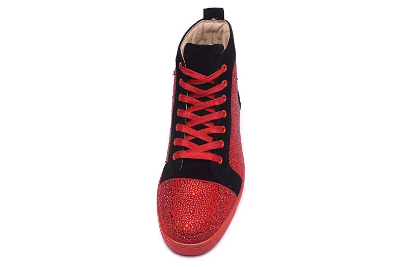 Brand resigner Chentel Noble Crystal Men Casual Shoes Party Dress Shoes Men Flats High Quality Lace-Up Sneakers Red Color