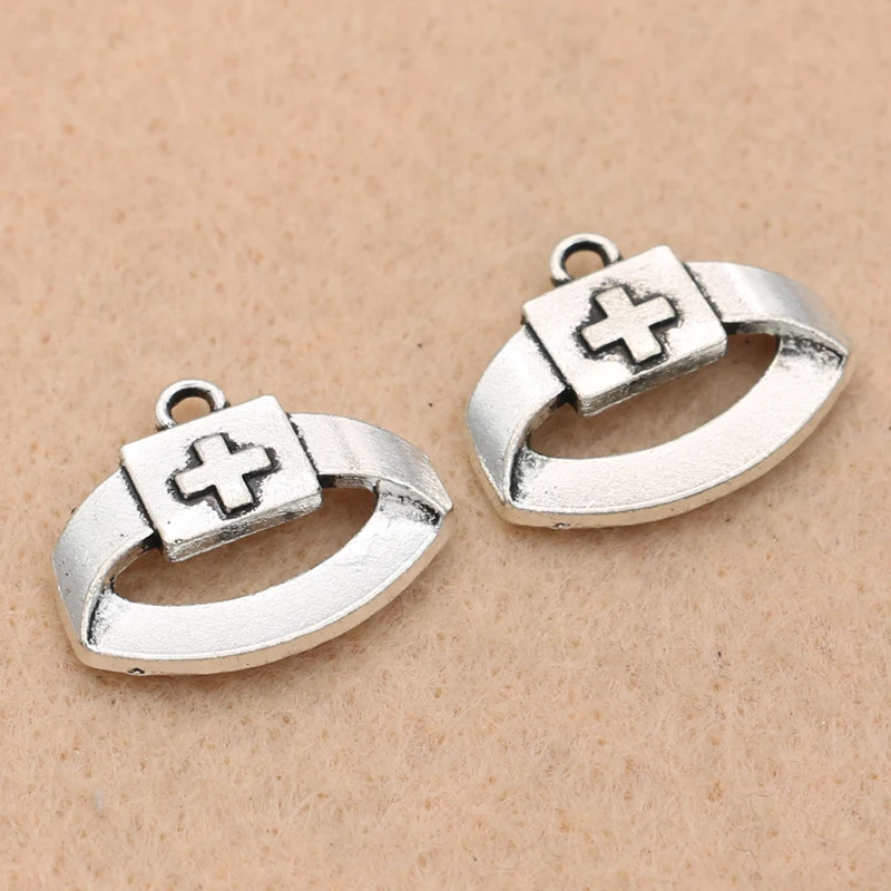 KJjewel Nurse Hat Charm Antique Silver Plated Pendants Fashion Jewelry