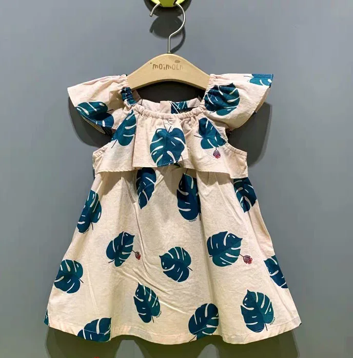 

2019 Summer Little Girls Clothing Leaves Full Print Casual Pink Sleeveless Tank Girl Dress