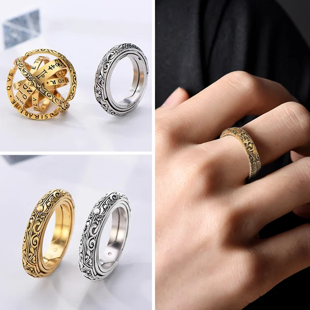 Creative Astronomical Sphere Ball Rings Universe Complex Rotating Clamshell Couple Lover Women Ring Germany Gold Jewelry Gifts 2