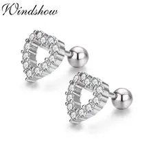 Милый 925 пробы Серебряное пустое сердце Набор CZ Винт Назад серьги гвоздики для женщин дети, девочки ювелирные изделия Orecchini Aros Aretes