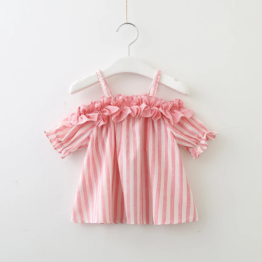 Girls Summer Blouses Stripe Toddler Girl Plaid Ruffle Tops Off Shoulder Wholesale Children