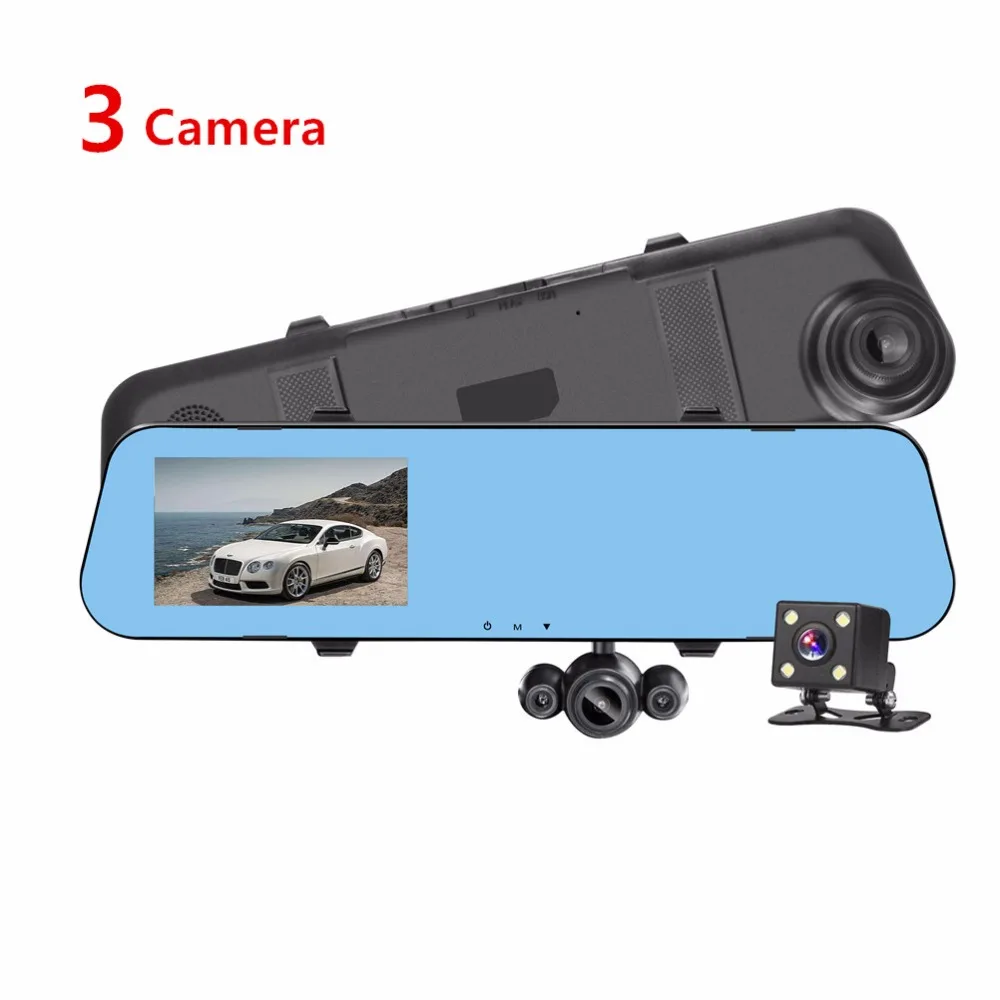 Fonwoon 4 &quotзеркало заднего вида Автомобильный видеорегистратор 3 камеры HD 720 P