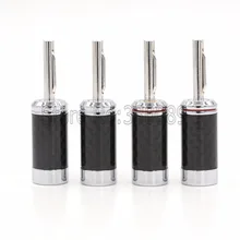Free shipping 4pcs Rhodium Plated Carbon Fiber Speaker Cable Banana Terminal Plug Connector