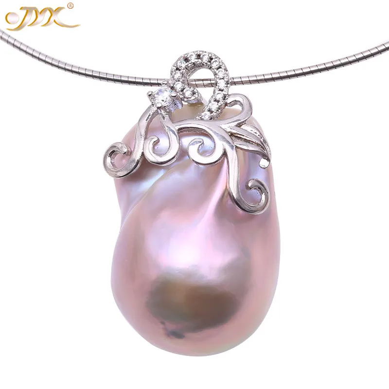 

JYX 2019 Unique 18x27mm natural Baroque Freshwater purple Pearl Pendant in 925 Sterling Silver baroque necklace