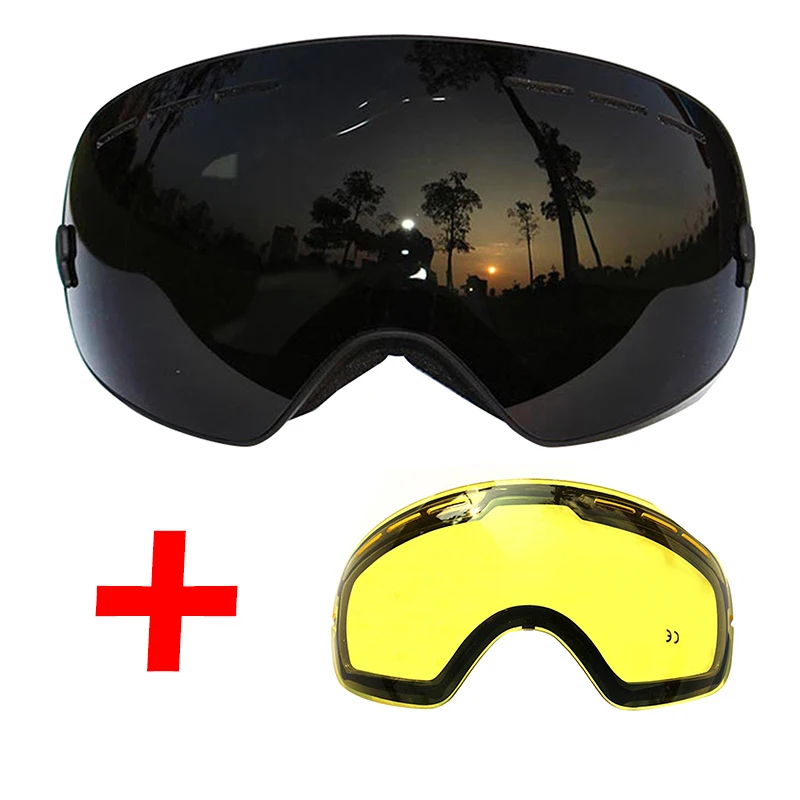 HW45BlackB and Lens Copozz лыжные очки двухслойные UV400 Анти-туман большой Лыжная маска Очки Лыжный Спорт Для мужчин Для женщин профессиональный снег сноуборд очки объектив - Цвет: HW45BlackB and Lens