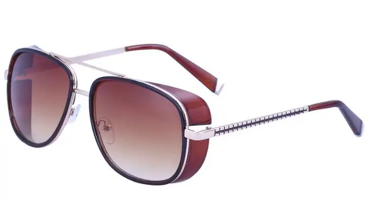 Мужские солнцезащитные очки Tony Stark Iron, мужские роскошные Брендовые очки, зеркальные солнцезащитные очки в стиле панк, винтажные мужские солнцезащитные очки в стиле стимпанк, UV400 - Цвет линз: Tea