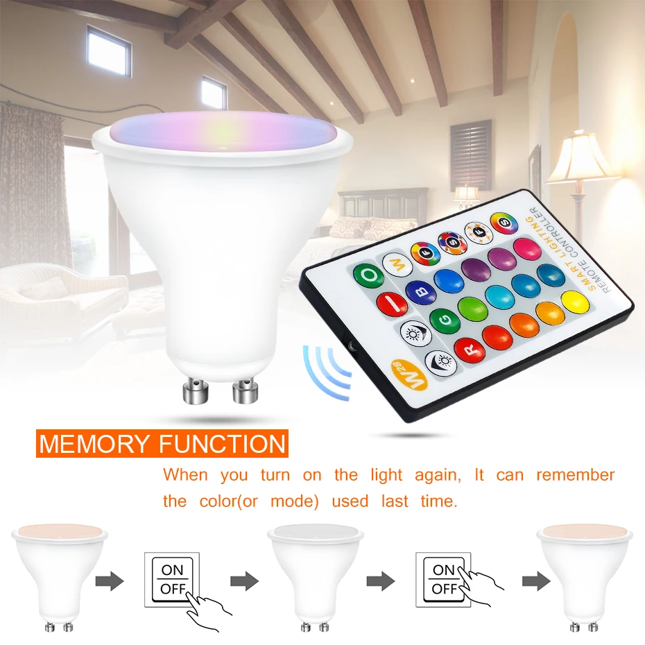 

8W RGB LED Bulb GU10 Color Changing Atmosphere Lighting LED Lamp Magic RGB Light For Bar KTV Decorative Lights Warm white
