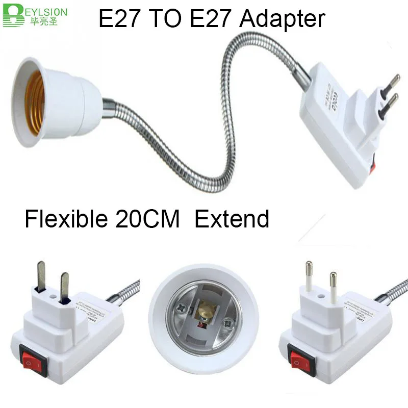 20CM E27 Light Lamp Bulb Holder Flexible Extension Converter Switch Adapter Socket 06