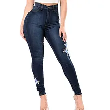 Женские узкие Стрейчевые узкие длинные повседневные леггинсы с высокой талией и вышивкой, джинсы-карандаш, Длинные обтягивающие джинсы для мам, уличная одежда