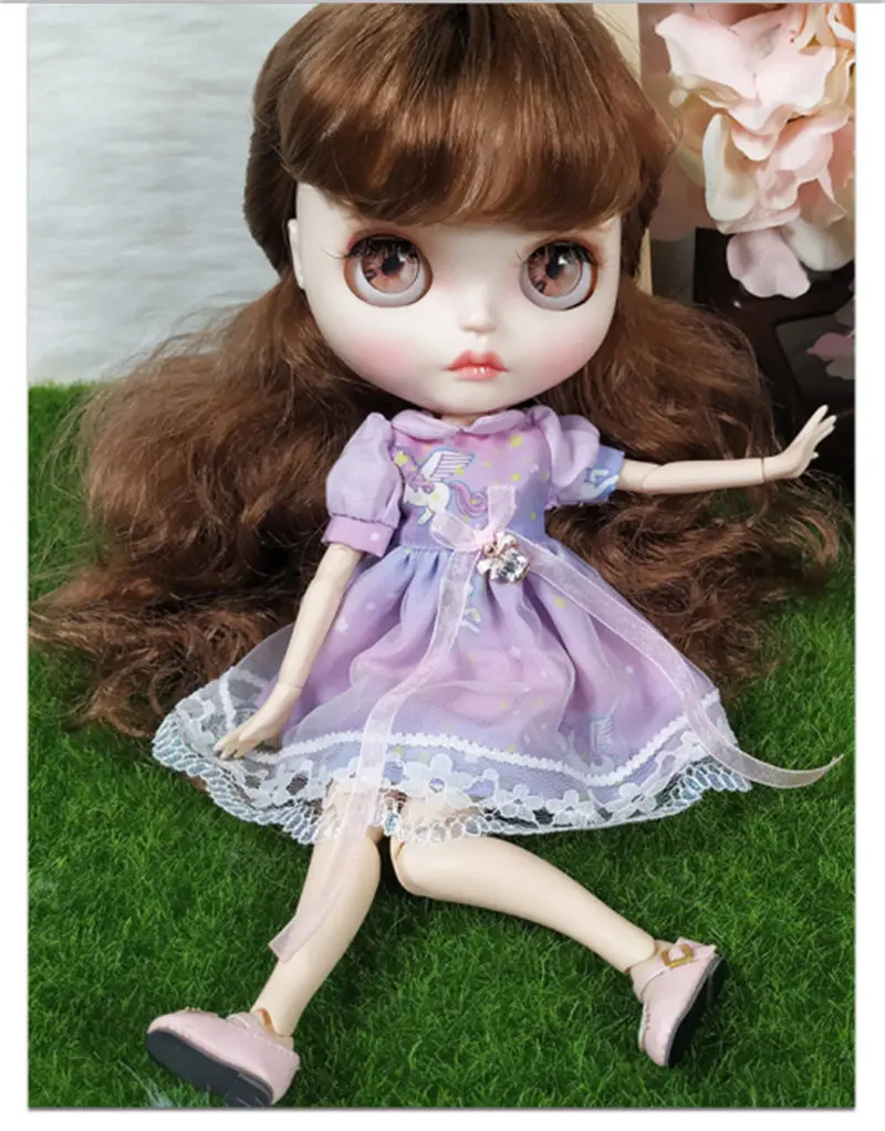 

New In Purple Dress 30 cm 12 inchs Blyth Doll Bjd Joint Body Doll With White Skin Face And Long Hair Cute Blyth Doll