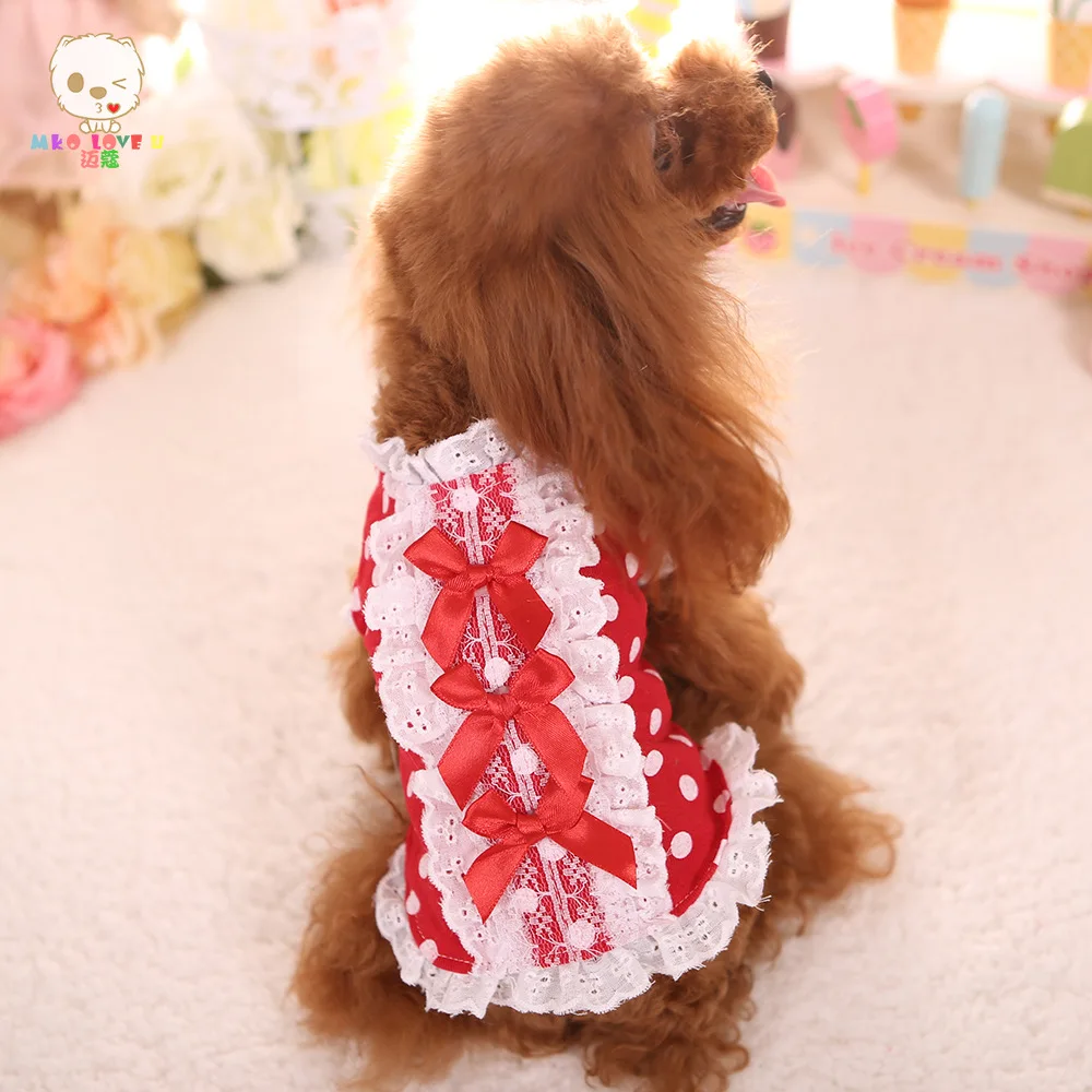 Puppy Lace Coat Soft Vest Pet Clothes For Small Dogs 100% Cotton Dog Clothing Sweet Shirt Dot | Дом и сад