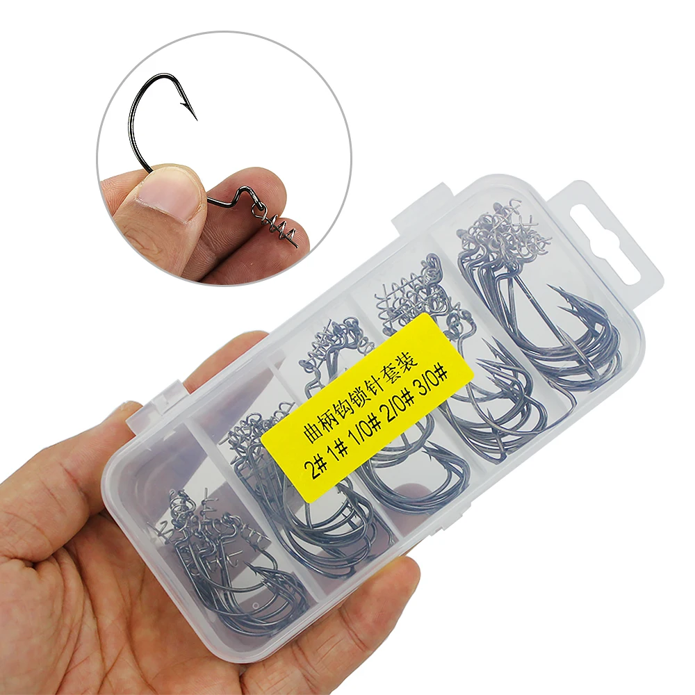 

50PCS/lot Fishing Hooks Set with Tackle Box Fishing Crank Hooks Set high carbon steel Spring Twist Hooks 2# 1# 1/0# 2/0# 3/0#