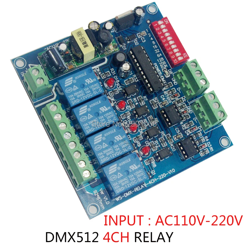 4Ch Relè Dmx512 Decoder 3Pin Led Controller Input Ac110V 220V, Uscita 4 Relè Di Gruppo Interruttore Ogni Canale 4A