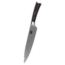 XYJ Brand Stainless Steel 8 Inch Chef Kitchen Stainless Steel Knife Flowing Sand Wave Pattern With Double Steel Head Handle