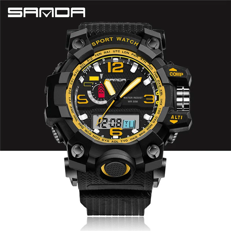 

Fashion luxury Sport Watch Camouflage Double Display Cold Light Electronic Waterproof Mens reloj hombre deportivo A2