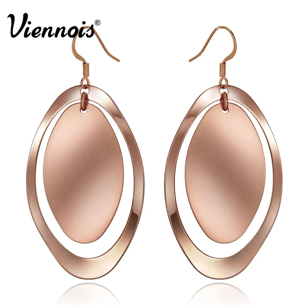 

Viennois Gold/Rose Gold Color Cambered Dangle Earrings for Woman Metallic Female Drop Earrings Large Pink Earrings