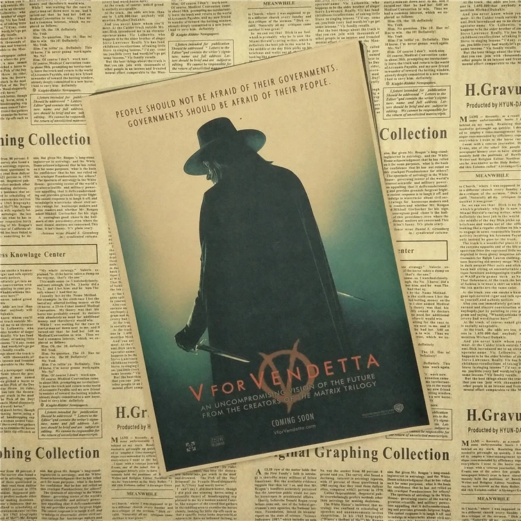 V для Vendetta классический core Винтажный Фильм Плакат на крафт бумаге Бар Кафе