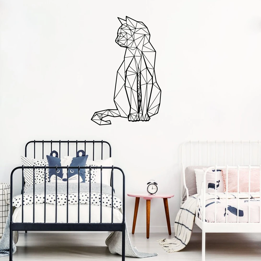Большая геометрическая Наклейка на стену с животными и кошками для детской комнаты, настенная наклейка с животными, Виниловая наклейка для дома