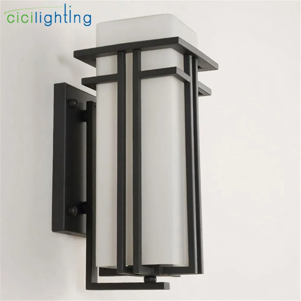 Black outdoor wall lamp, Metal +Glass shade garden lamp exterior wall lights, antique post balcony porch wall sconces lighting