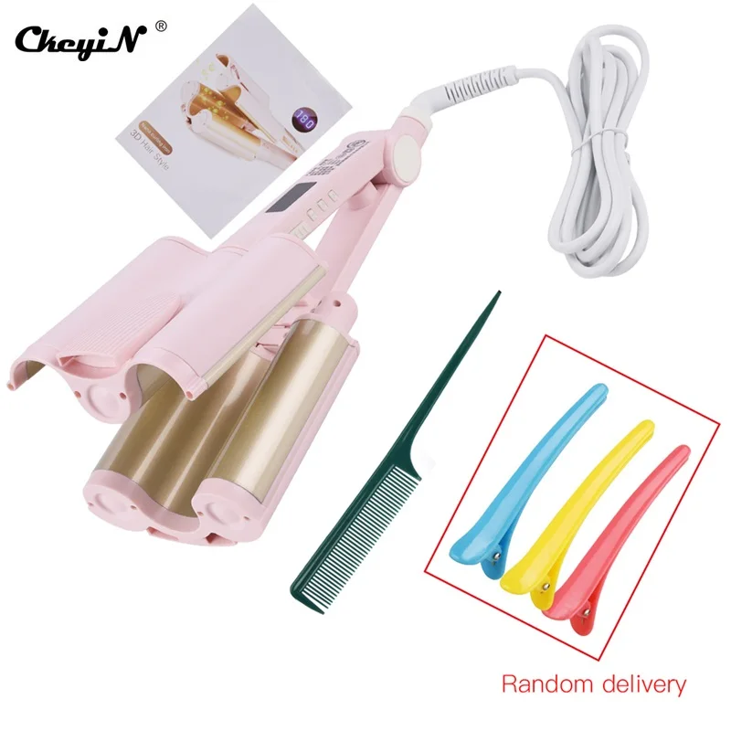 32MM Big Wave Hair Curling Iron Tourmaline Hair Curler Roller LCD Display Adjustable Temperature Curling Iron Curly 3 Barrels 32MM Big Wave Hair Curling Iron Tourmaline Hair Curler Roller LCD Display Adjustable Temperature Curling Iron Curly 3 Barrels